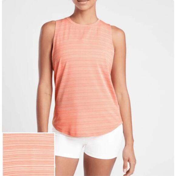 Athleta Women’s Coral Stripe Cloudlight Muscle Tee - Size Small - Athleisure Top - Picture 1 of 8
